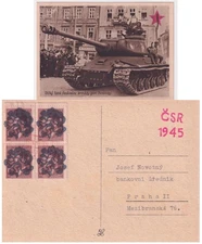 Czechoslovak Army Liberation Tank Postcard CSR 1945 Deutsches Reich Overprint