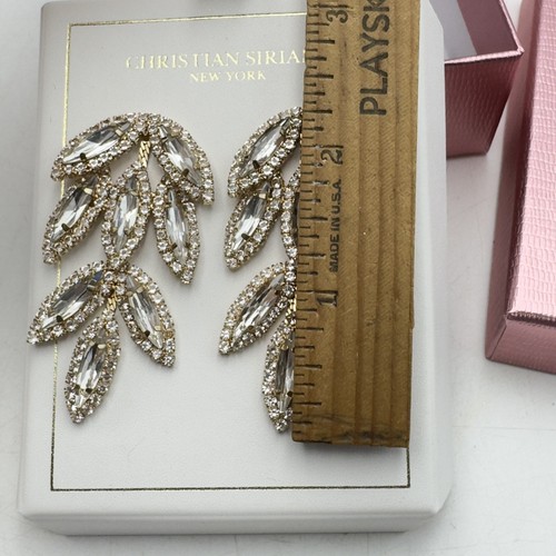 Christian Siriano Chandelier Leaf Drop Dangle Statement Earrings Gold Tone New - Picture 6 of 7