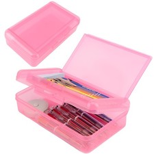 Pencil Case, Double Layer Large Capacity Pink Plastic Box, pink-box