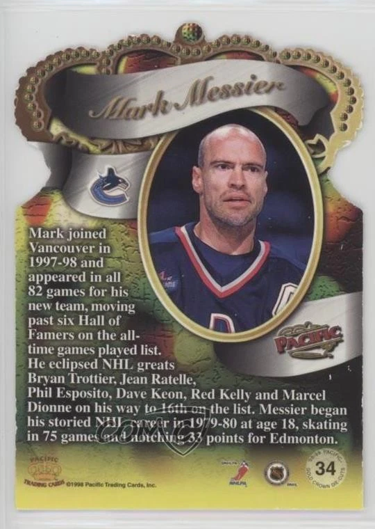 1998-99 Pacific Gold Crown Die-Cuts Mark Messier #34 HOF - Image 2 of 2