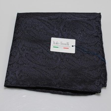 Italo Ferretti NWT 100 Silk Pocket Square In Dark Blue Paisley Print