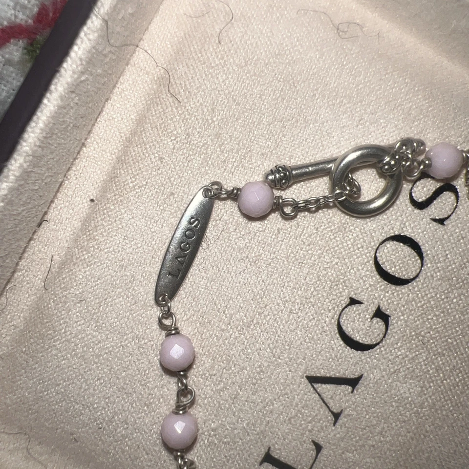 LAGOS Sterling Silver Caviar Pink Ceramic Beaded Bracelet 4mm, 7” Foto 4 de 4