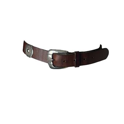 Fine Brown Leather 1994 Belt with Silver Buckle Waxed Western Belt | Silver Buckle Tapered Ranger Belt  main image 4