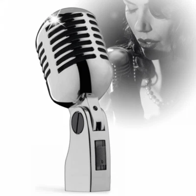 50s Style Retro Chrome Dynamic Microphone Vocal Professional Jazz Club - Red