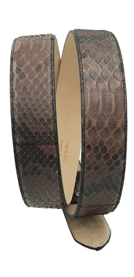 Cintura 4 cm in vera pelle di Pitone Marrone scuro con fibbia Nichel free - Immagine 4 di 4