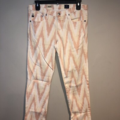 AG Adriano Goldschmied the Stilt Cigarette Jeans Ikat Peach aztec chevron Sz 29R