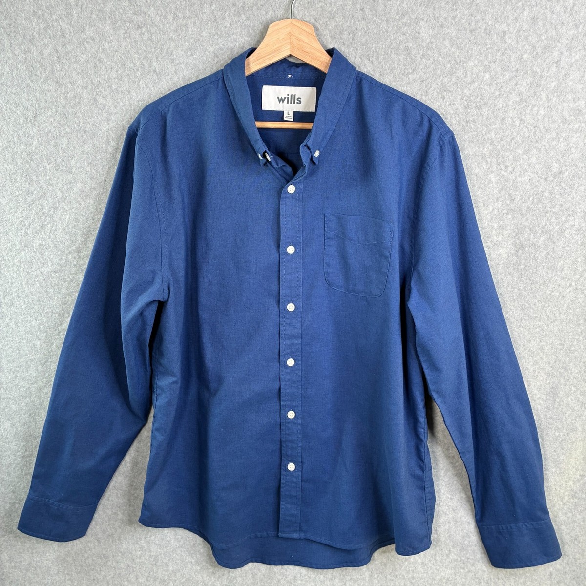 Wills Huckberry Oxford Shirt Mens Large Blue Linen Blend Button