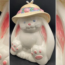 Treasure Craft Bonnet Bunny Ceramic Rabbit Cookie Jar Made in USA 12.5" tall