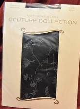 Victoria's Secret Couture Coll Floral Sprig Metallic Pantyhose Small Black VT20