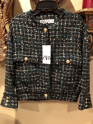 zara green tweed jacket