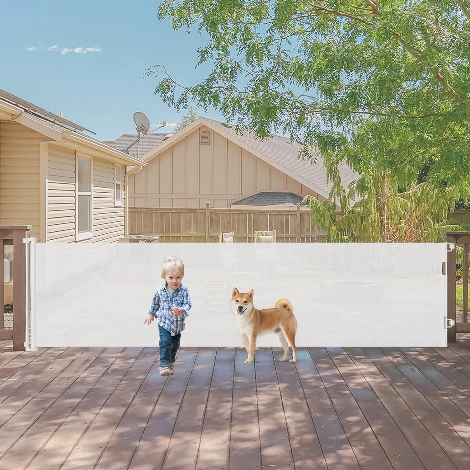 48" extra tall 120" wide retractable Scratch-Resistant Mesh Pet gate baby gate
