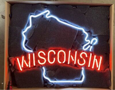 17''x14'' Wisconsin State Map Neon Sign Lamp Light Visual Windows Wall Decor L2284