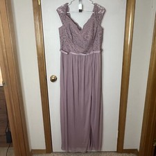 David Bridal Gown Women 14 Lilac Crochet Zip Back Maxi Slit Empire Formal Bridal