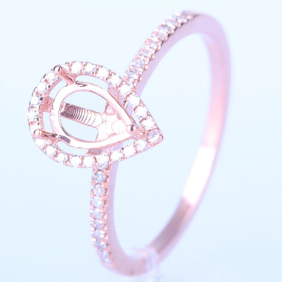 10K Rose Gold Fine Pave .2ct Real Diamonds Semi Mount 7x5mm Pear Wedding Ring - Image 3 of 4