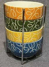 Tabletop Gallery Set of 4 Red, Blue, Green & Yellow w/ Chrome Stand