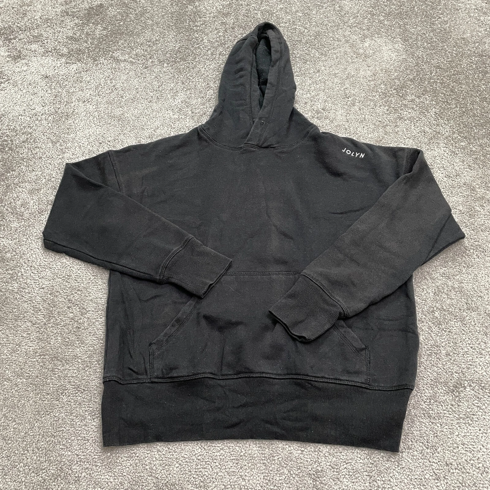 Jolyn Hoodie Pullover Sweater Womens XS Black Embroidered Logo Pockets Casual