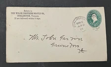 1895 BURLINGTON VT WILSON BROTHERS MAPLE AD SYRUP ! POSTAL STATIONERY GREENSBORO