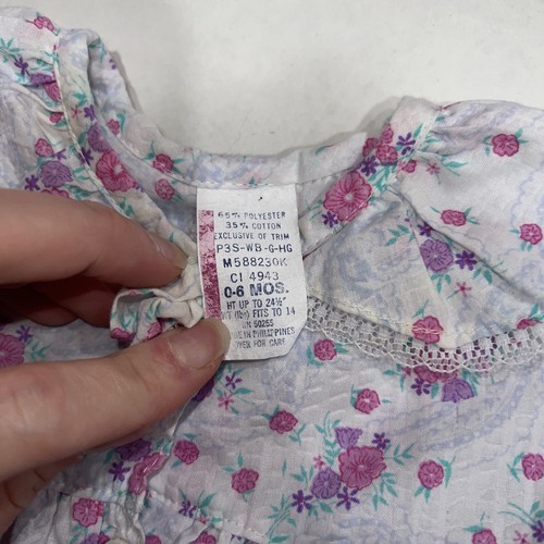 Vintage Unbranded 0-6 Months One Piece Bubble Romper White Pink Purple Floral - Picture 5 of 8