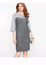 Talbots Merino Wool Dress Sz S Petite Grey Colorblock Sweater Dress Knee Length