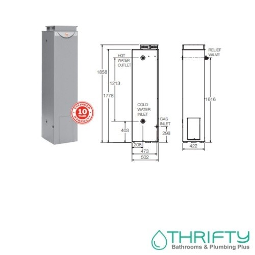 Rheem Gas Storage 170L Outdoor Hot water Heater Star WELS 347170