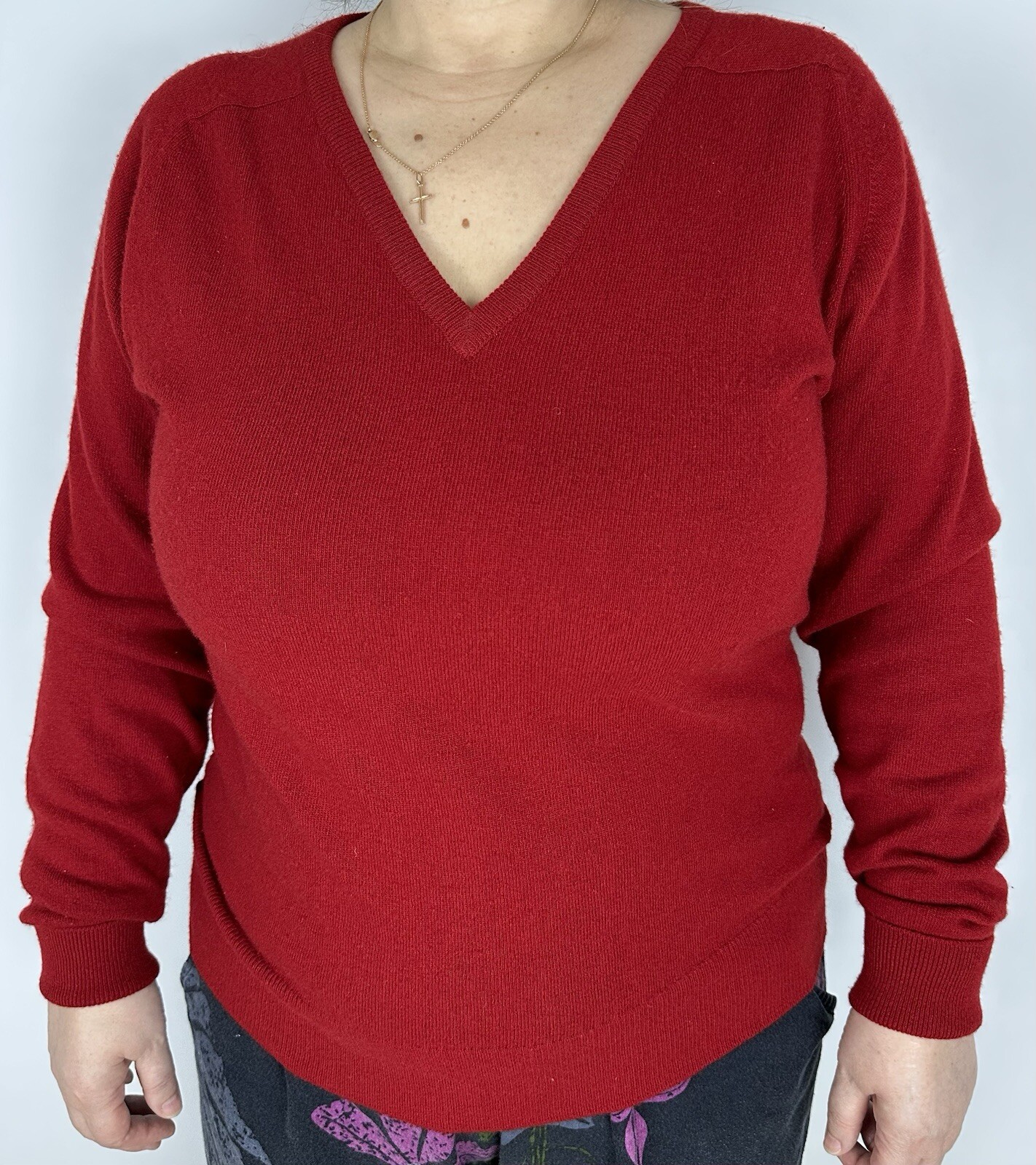 Maglione vintage Yves Saint Laurent anni 80 Rive Gauche cashmere L xL scollo a V rosso