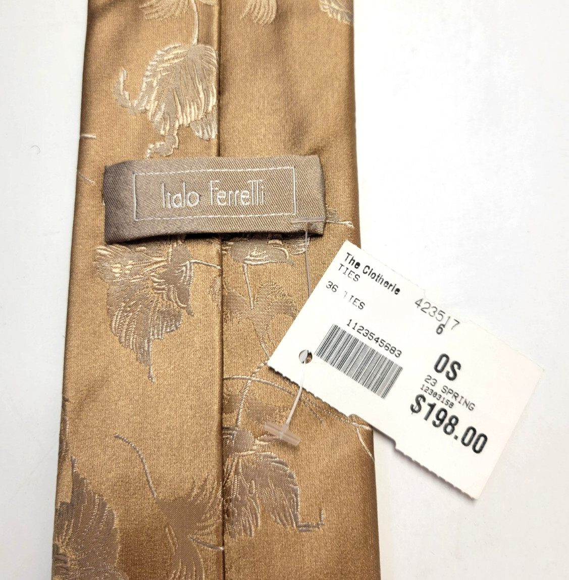 $198 New ITALO FERRETTI Men's Neck Tie 100% SILK Gold Tonal Floral MADE IN ITALY