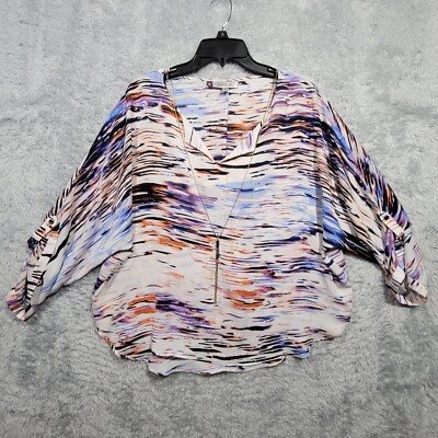 Jenifer Lopez JLO Shirt Womens Large V Neck Dolman Roll Tab Sleeve