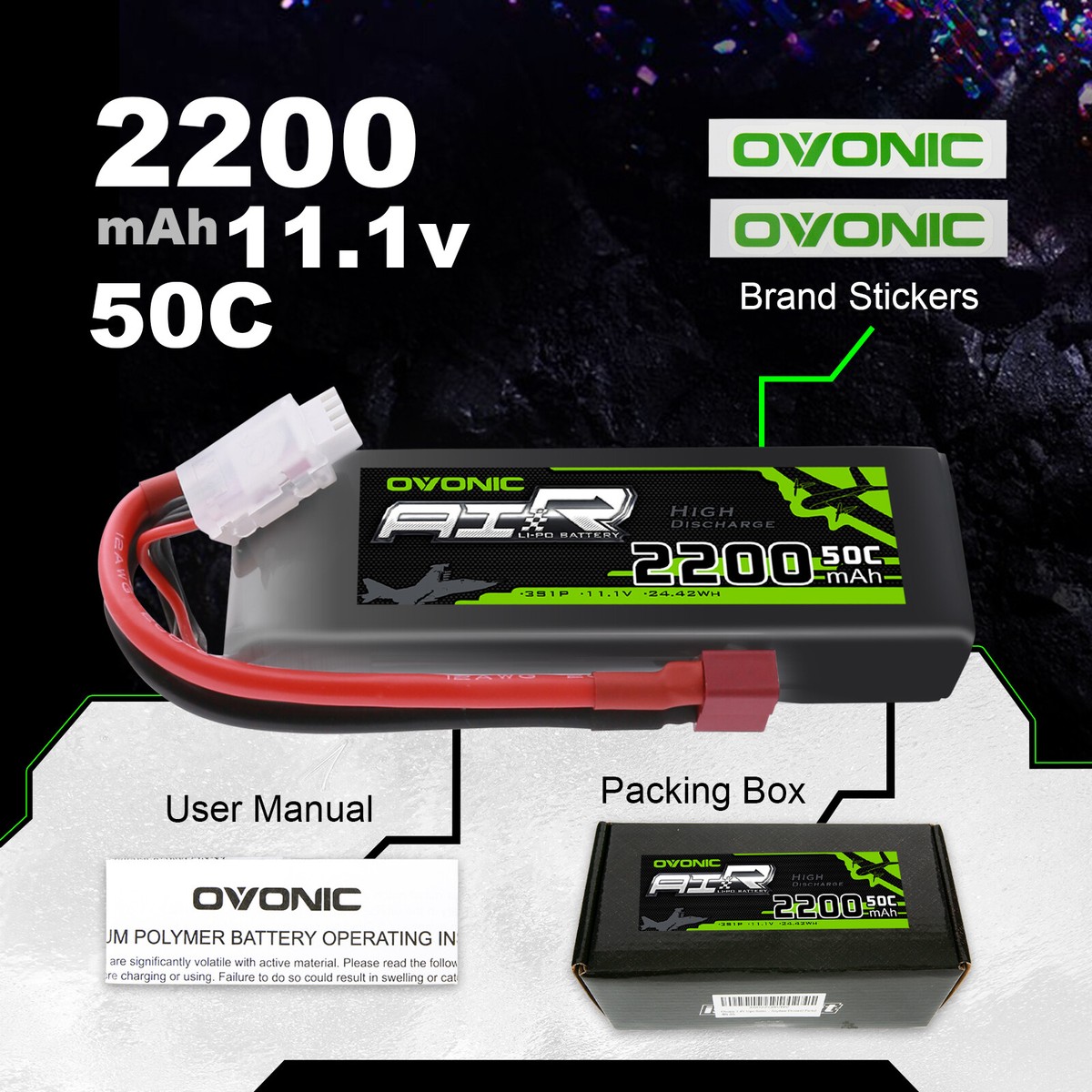 50C 11.1V 2200mAh 3S Lipo Battery for Align T-Rex 450 Plus