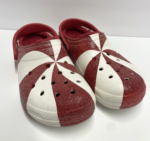 Crocs Classic Lined Holiday Christmas Candy Cane Clogs Shoes Unisex Size M 12