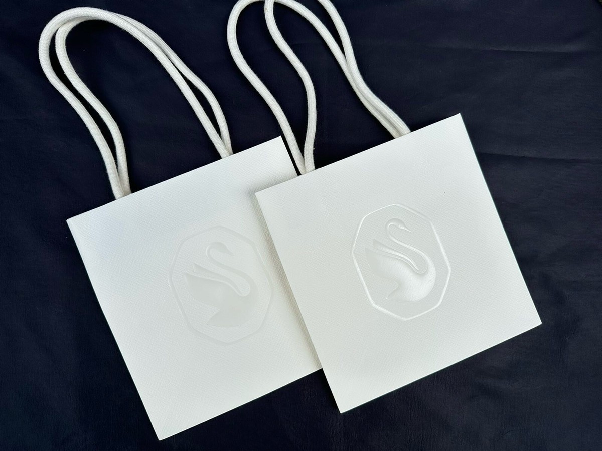 New Swarovski Empty Shopping Paper Gift Bags Set Of 2 Ivory