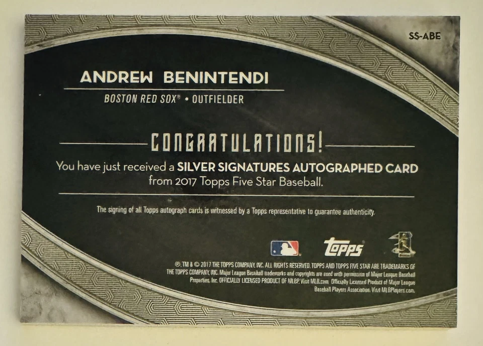 Andrew Benintendi 2017 Topps 五星银签名蓝色/20 新秀 RC — 第 2/2 张图片