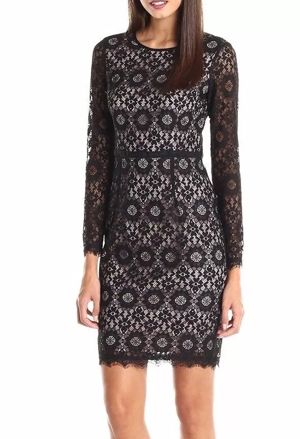 Maggy London Star Flower Nude w/Black Lace Overlay Sheath Dress G2296M -  $224 | eBay