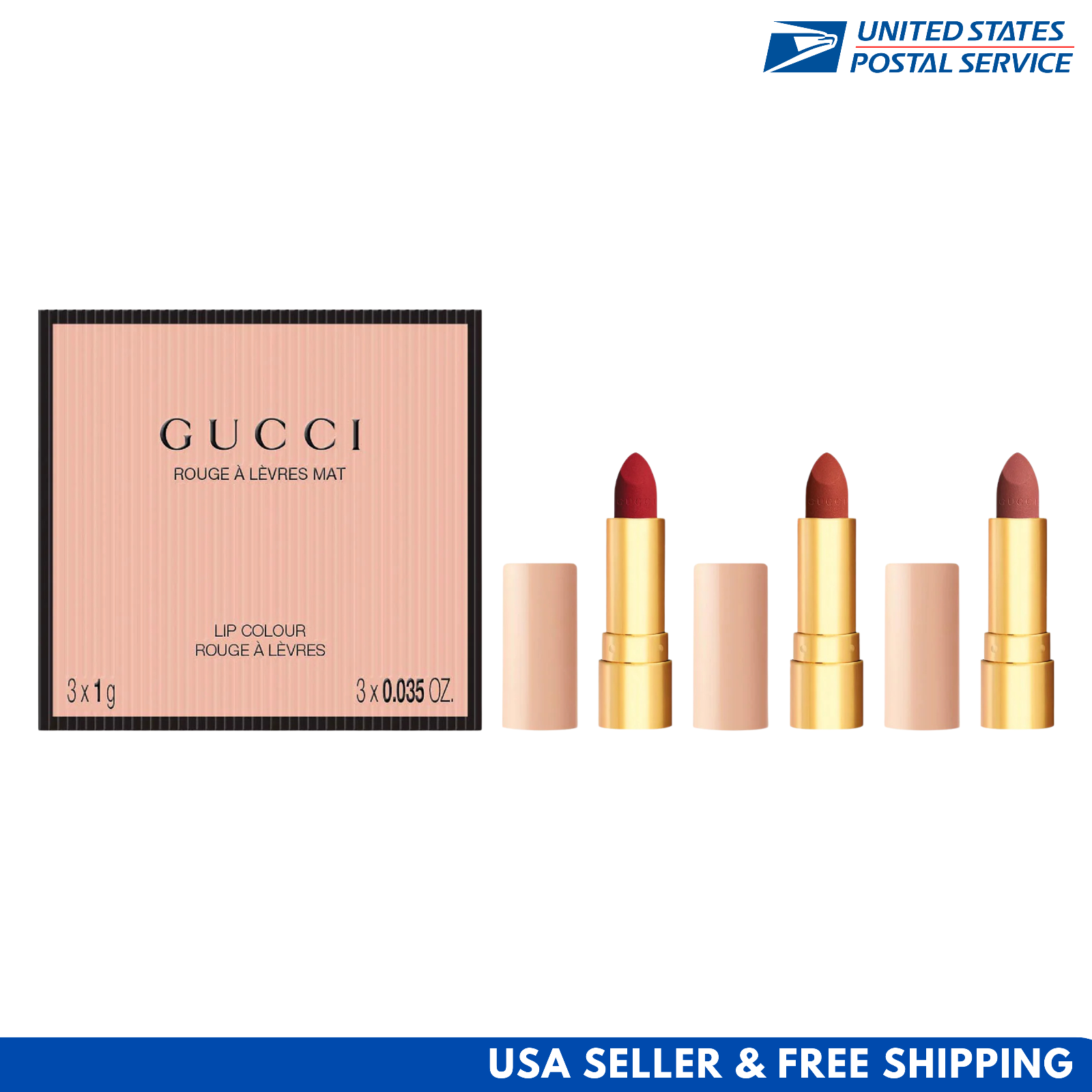 GUCCI Rouge A Levres Mat Lip Colour Trio 3 Mini LIPSTICK Argentina Goldie Janet