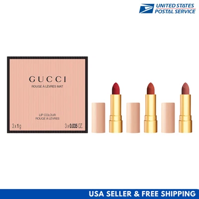 GUCCI Rouge A Levres Mat Lip Colour Trio 3 Mini LIPSTICK Argentina Goldie Janet