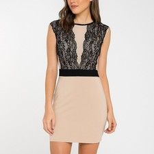 Lulus Privy Lace Cocktail Dress Size Small Cream Black Bodycon Mini Dress Small