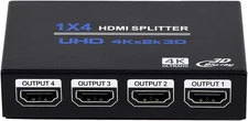 1x4 HDMI Splitter, 1 in 4 Out HDMI Splitter Audio Video Distributor Box Support 