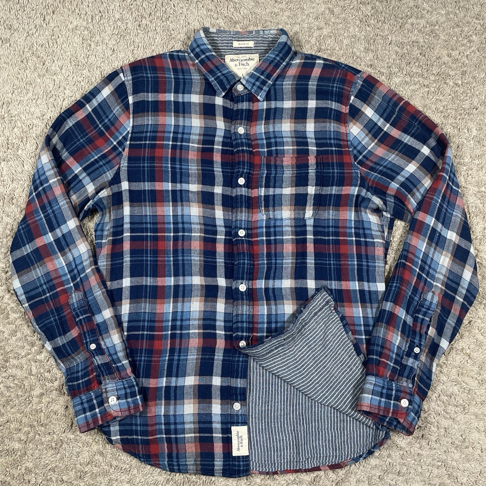Abercrombie & Fitch Men's Y2K Plaid Flannel L Muscle Fit Button Up Long Sleeve