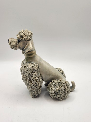 Vintage 5" Ceramic Poodle Figurine Spaghetti Texture Fur Studio Art Pottery Dog