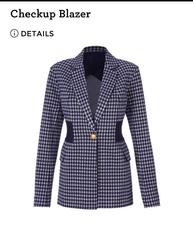 Cabi Checkup Blazer Jacket M Check Blue Plaid 5848 Stretch Gold Buttons Navy