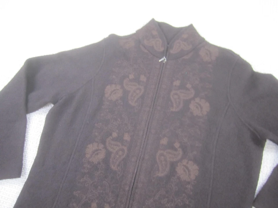 Suéter Alexandra Bartlett Mujer XL Marrón Lana Cremallera Completa Bordado Cachemira Foto 2 de 4