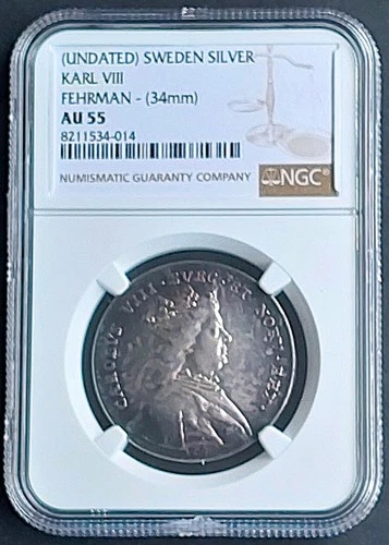 Undated (1745-60) Sweden silver medal, KarlVIII , NGC AU55       #2015, # 66-05