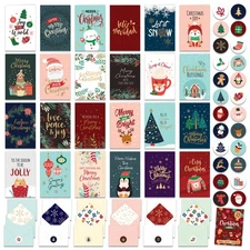 Decorably 24 Pack Foiled & Glittery 6x4in Assorted Box Christmas Cards with E...