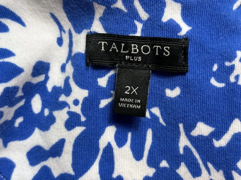 Talbots Knit Jersey Fit & Flare Dress Womens Size 2X Floral Blue Sleeveless - Image 3 of 4