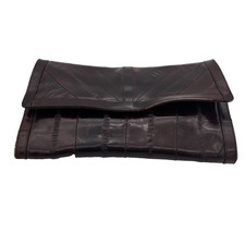 Vintage Genuine Eel Skin Clutch Shoulder Bag Brown Convertible Dual Strap