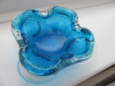 Vintage Murano Controlled Bubble Bowl/Ashtray, Small,Blue