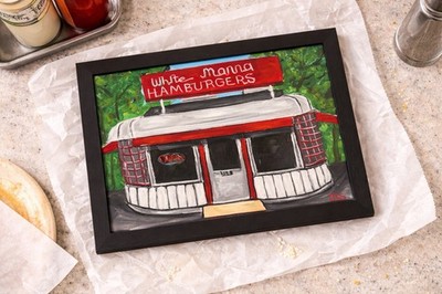 White Manna NJ Hamburger Painting 8x10 Framed Diner Food Wall Art