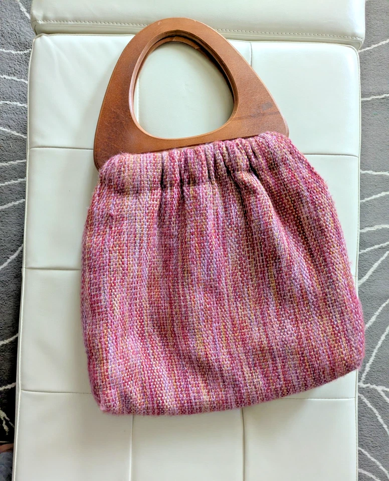 Vintage Tweed Bag Wooden Handle - Image 4 of 4