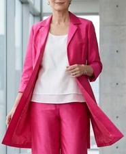 Chico's Hot Pink Shantung Open Topper Blazer Sz 3 16/18 XL Pockets Subtle Shine
