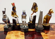 Egyptian Anubis Chess Men Set Gold and Silver w/ Hand Painted Accents -NO Board