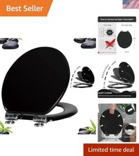 Toilet Seat with Zinc Alloy Hinges Quiet-Close Quick-Release Wood Molded UV L...